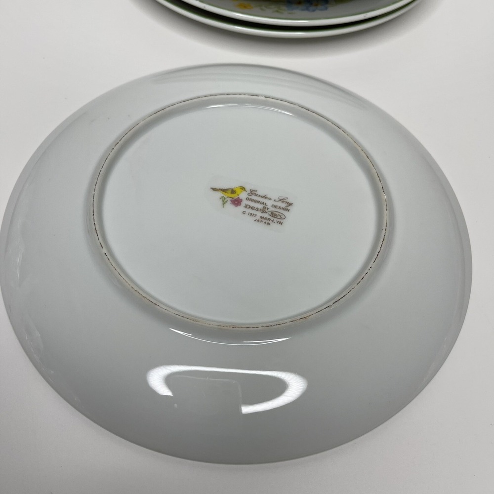 4 Vintage Snack Plates Garden Song 1977 Yellow Birds Mar-Lyn NO CUPS - Picture 5 of 9